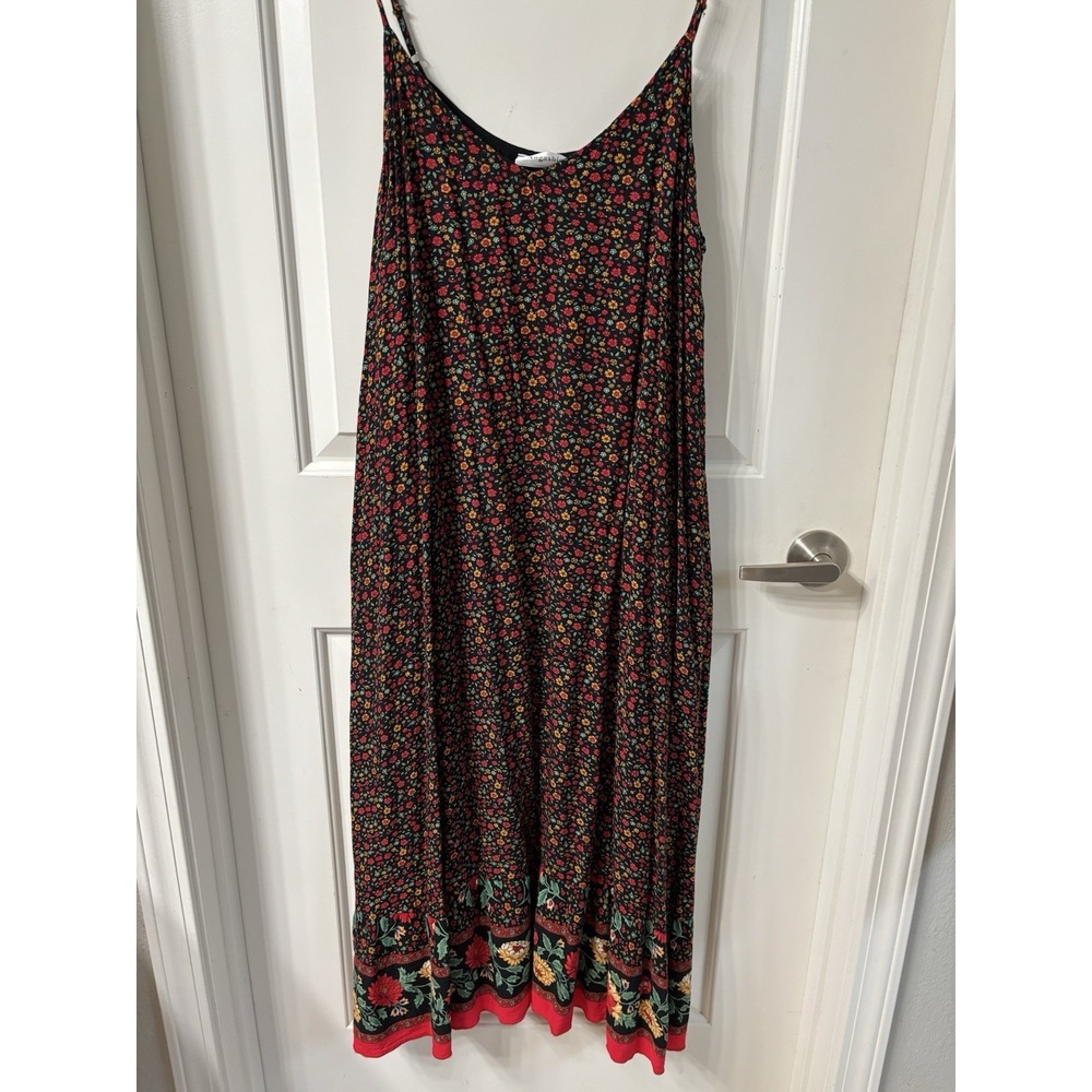 Dark Boho Maxi Floral Strap Long Dress Black Multicolor Whimsygoth Size XL
